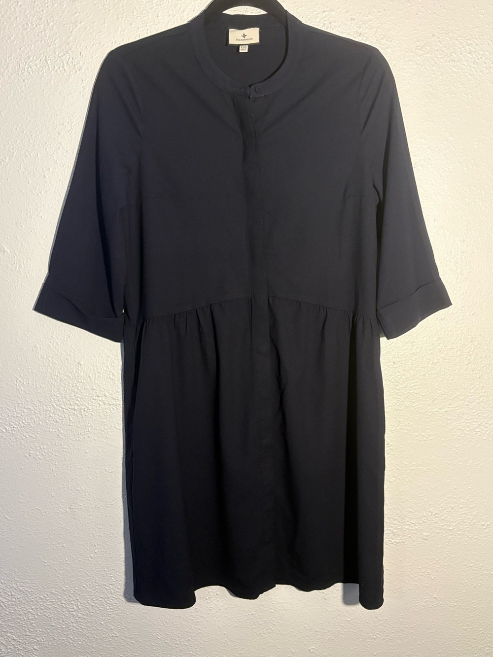 Tuckernuck Navy Blue Stretch Crepe Royal Shirt Dress Mini Half Sleeve Size XXS - Picture 2 of 5
